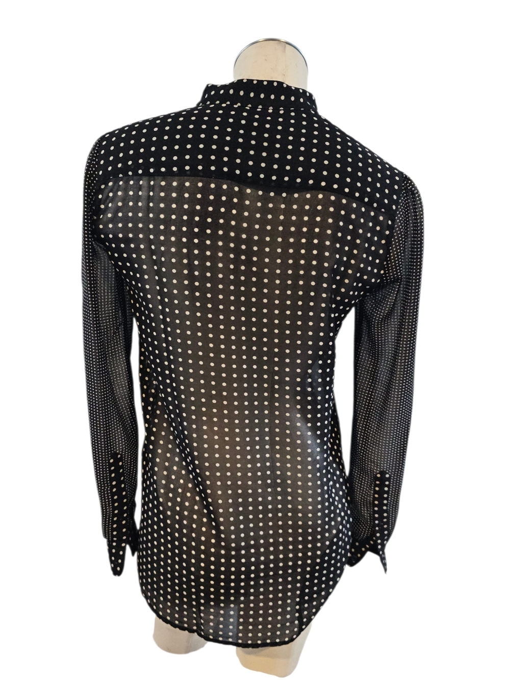 Anne Klein Size 0 Semi Sheer Blouse Black Off White Polka Dots - Picture 5 of 7